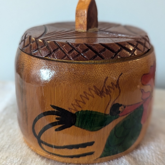Vintage Carved Lidded Wood Box - Picture 2 of 9